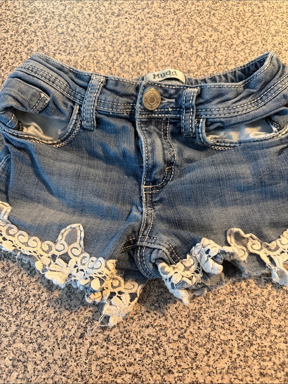 Mudd Girl’s Blue Denim Lace-Trim Adjustable waist Shorts 10